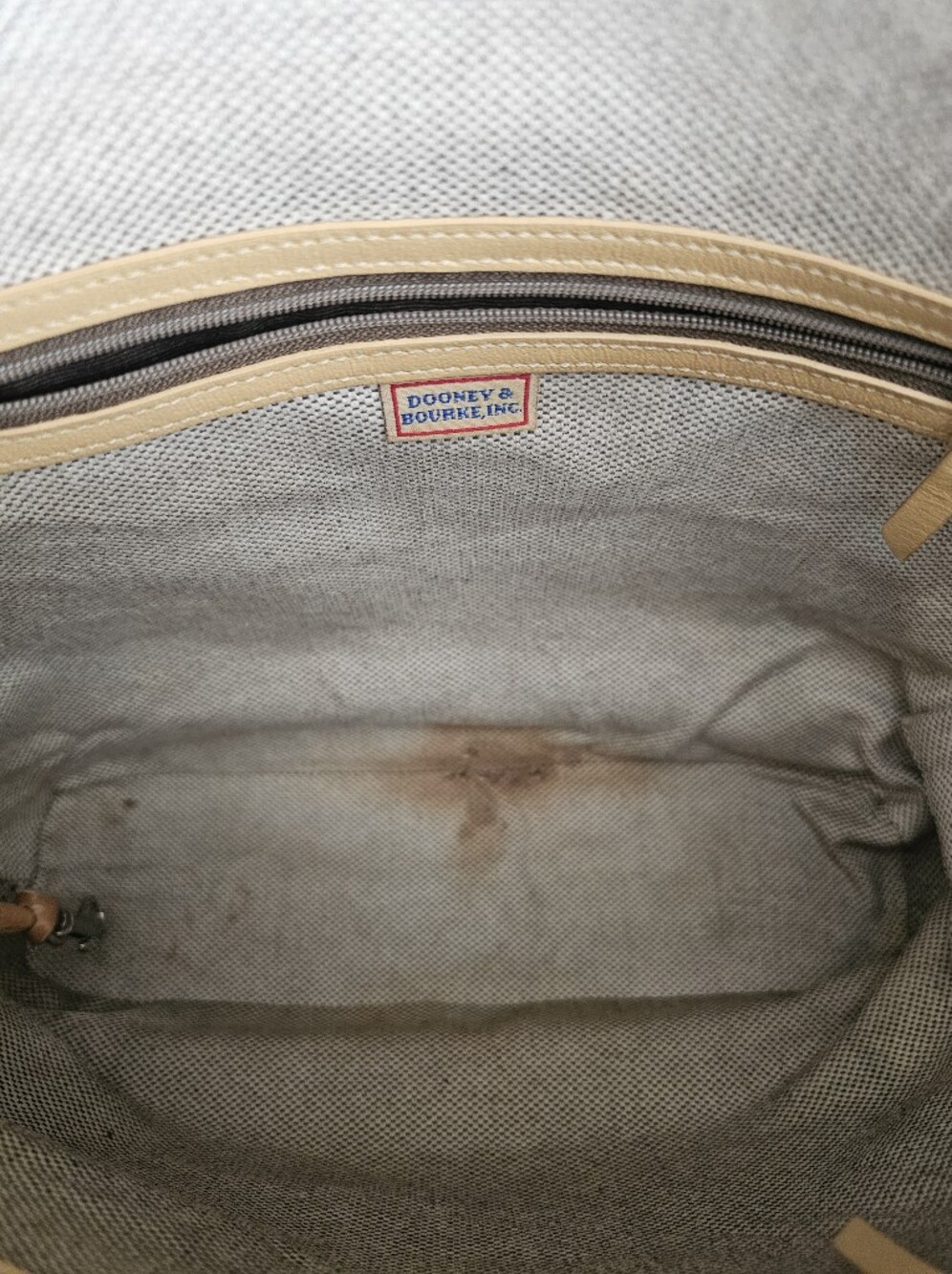 Dooney & Bourke Tan Monogram Tote with Leather Trim and Silver-Tone Lock,callout - Picture 7 of 8